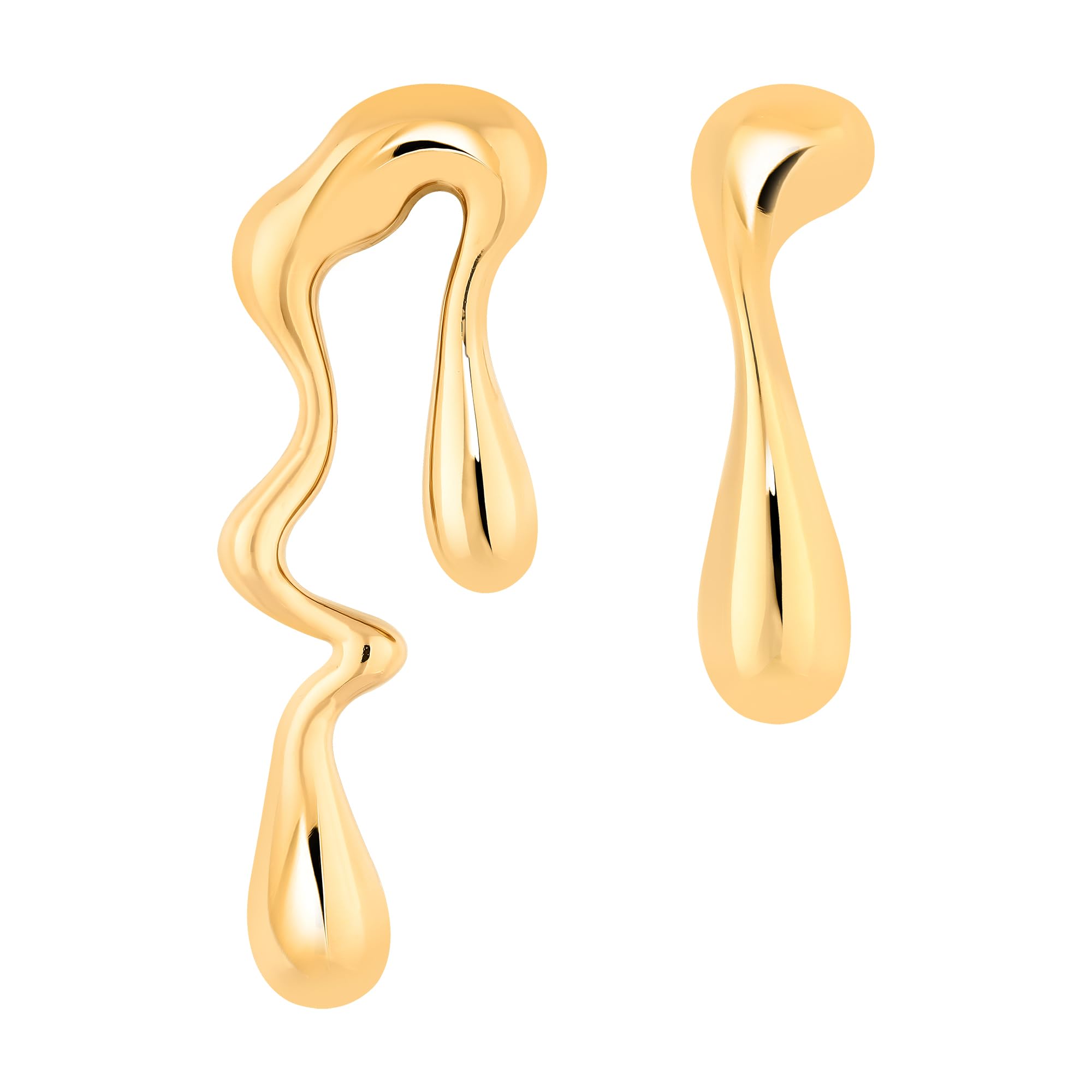Asymmetrical Earrings, Dripping Mismatched Melting Liquid Dangle Drop Earrings, 18K Gold Plated Stainless Steel Gift for Women (Gold)
