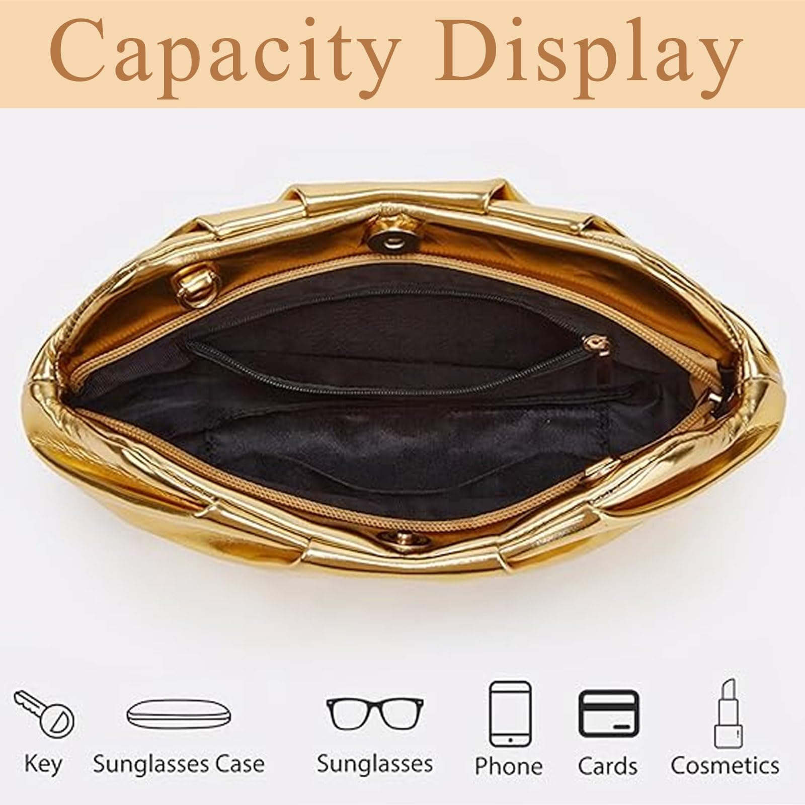 Clutch for Women, Vegan Leather Evening Purse, Soft Pleated PU Clutch Bag for Proms Parties