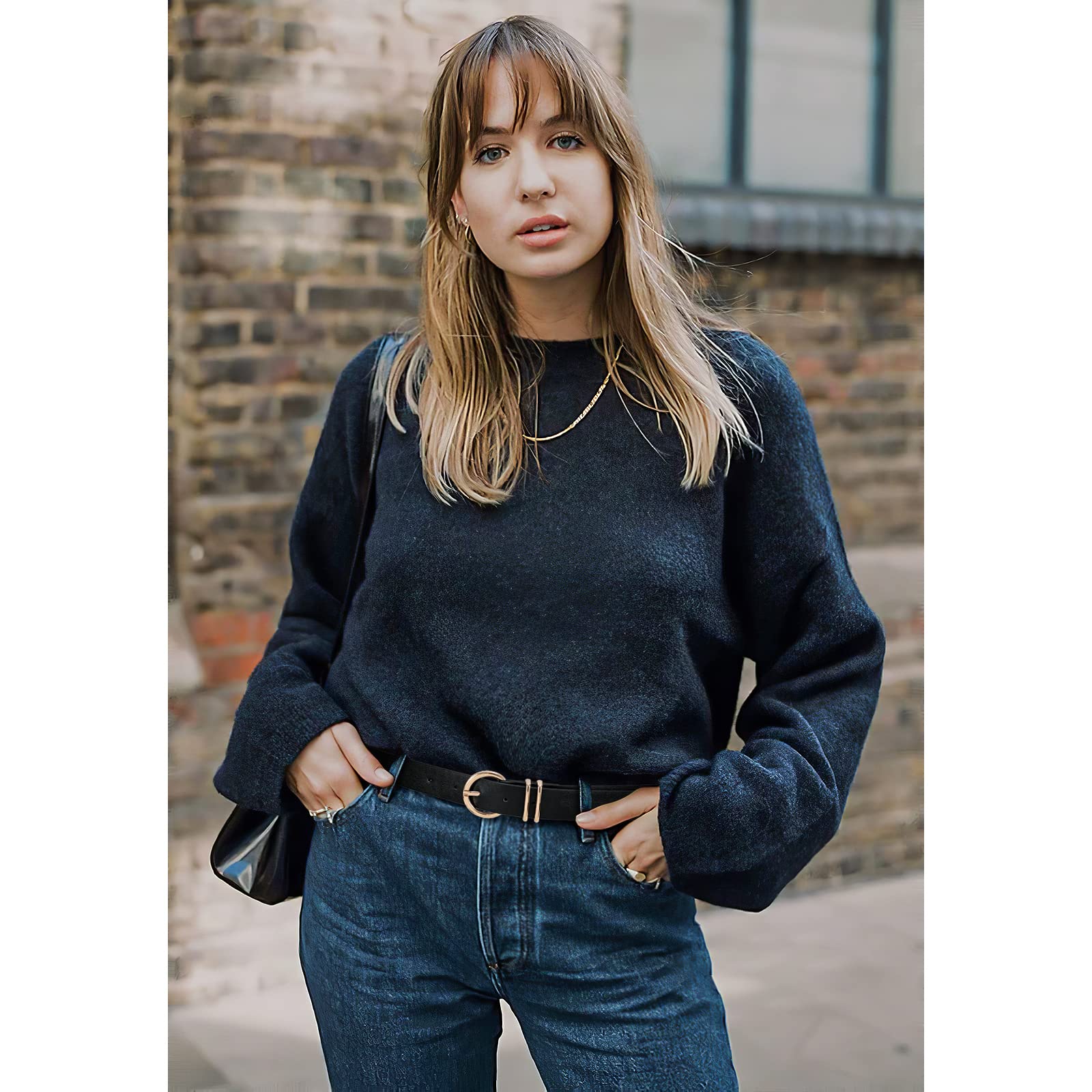 3 Pack Women Belts For Jeans Dresses Pants Ladies Leather Waist Belt with Gold Buckle