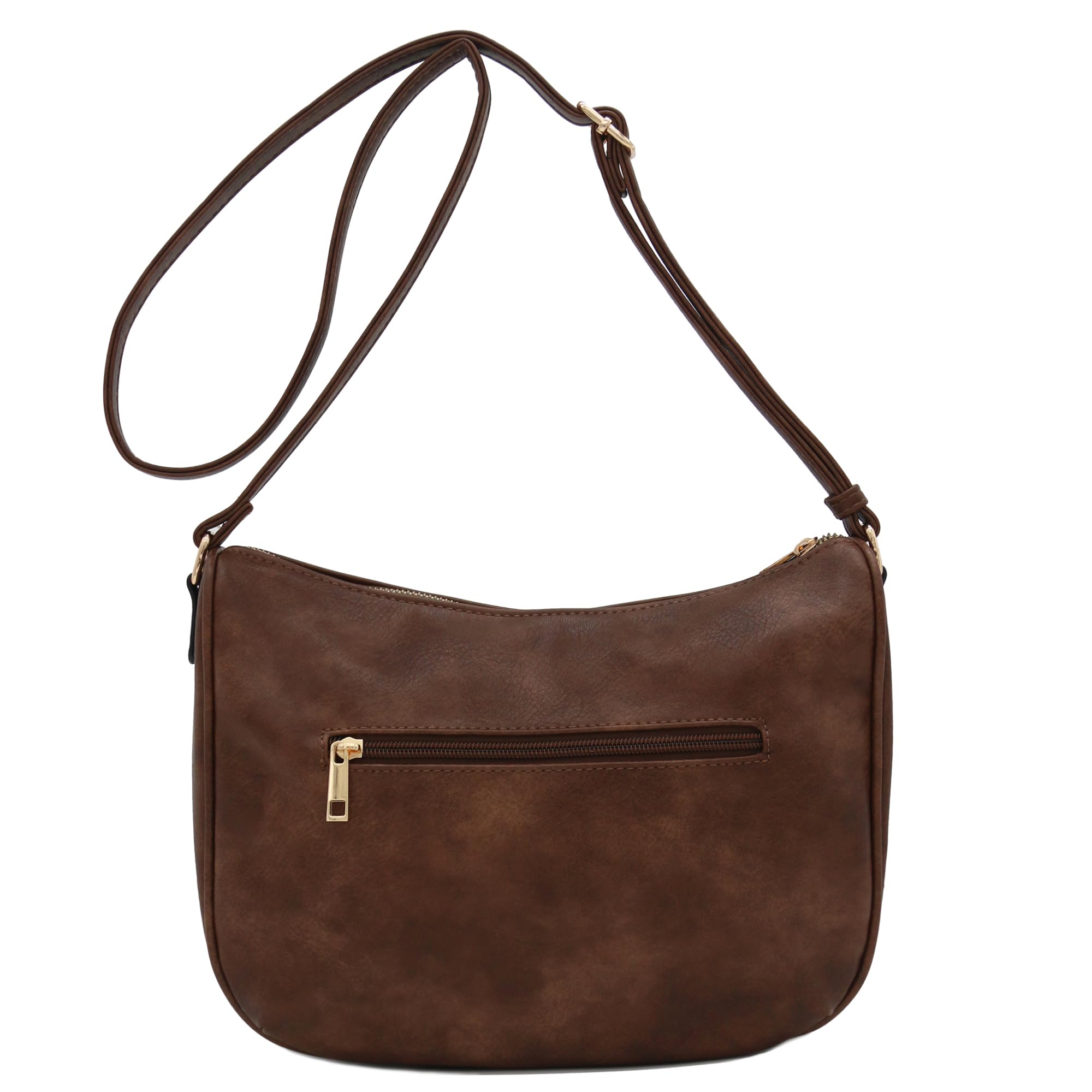 Faux Leather Two Front Zipper Pocket Crossbody Saddle Bag