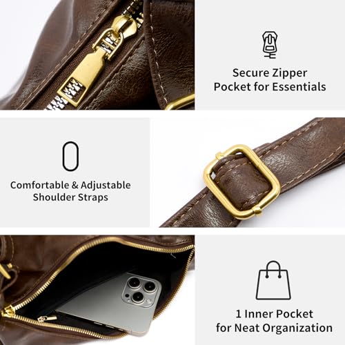 Hobo Bags for Women, Ultra Soft Foldable Vegan Leather Shoulder Handbag, Stylish Slouchy Tote Purses