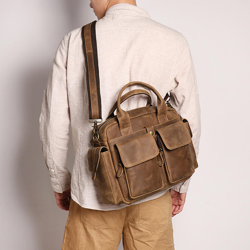 Dioerna Vintage Crazy Horse Leather Briefcase Men Leather Messenger Bag Genuine Leather Laptop Briefcase Bag for Men