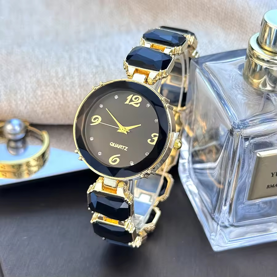 Fashionable women's quartz watch with a colored dial and multi-color chain strap, suitable for daily decorative wear.